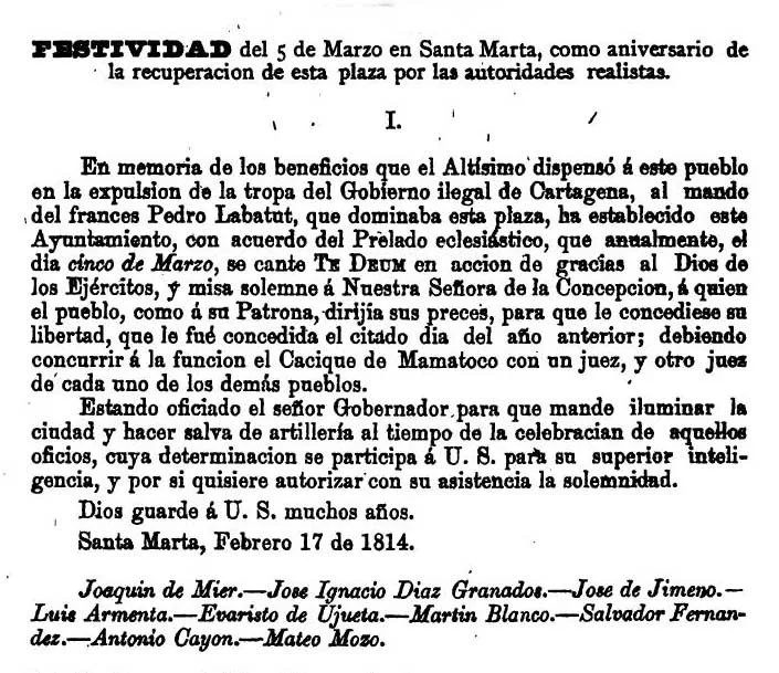 El documento histórico donde se consigna dicha festividad encontrado recientemente por Álvaro Ospino Valiente, presidente de la Academia de Historia del Magdalena
